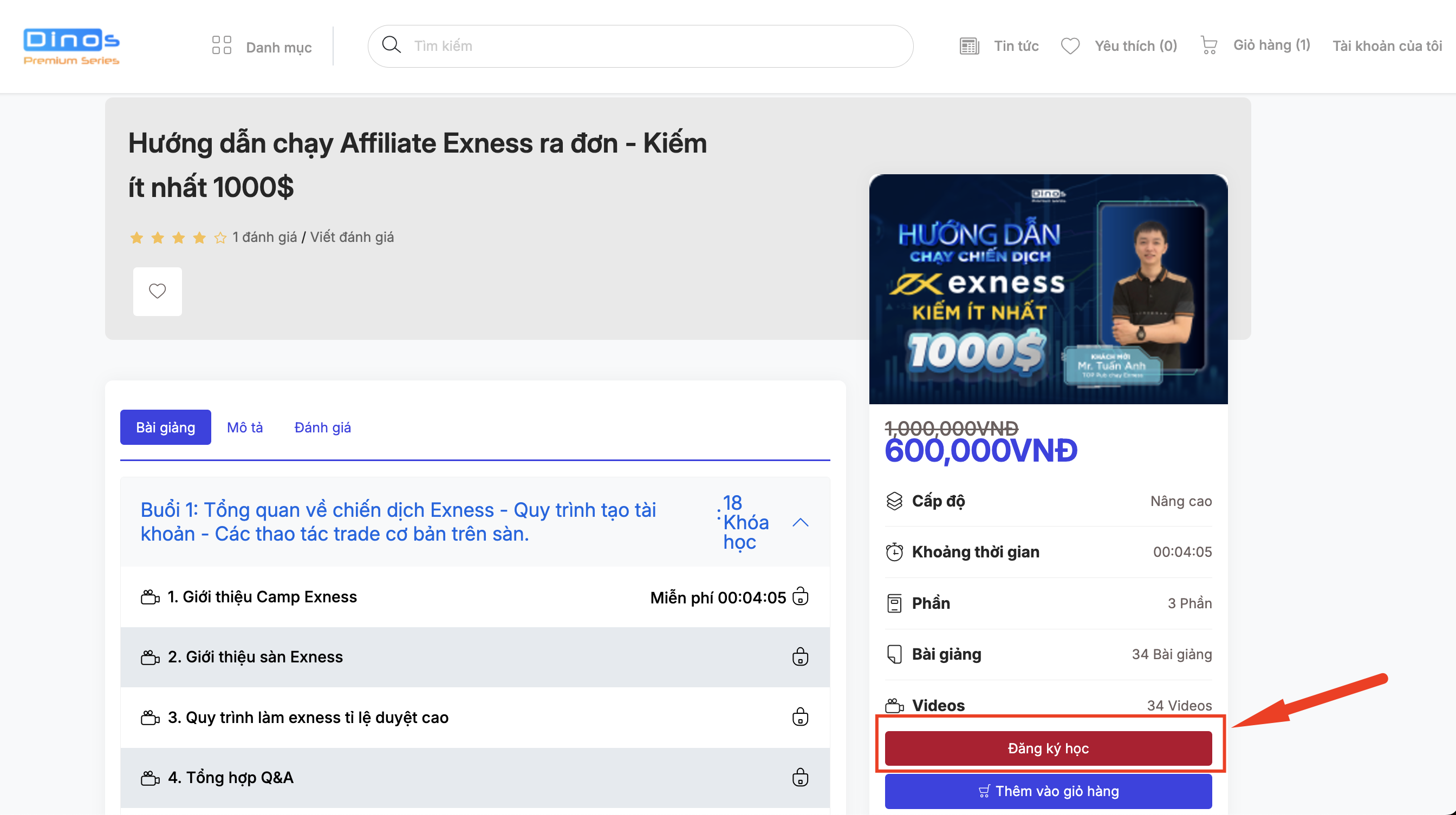 Hướng dẫn thanh toán khóa học dinos premium 4